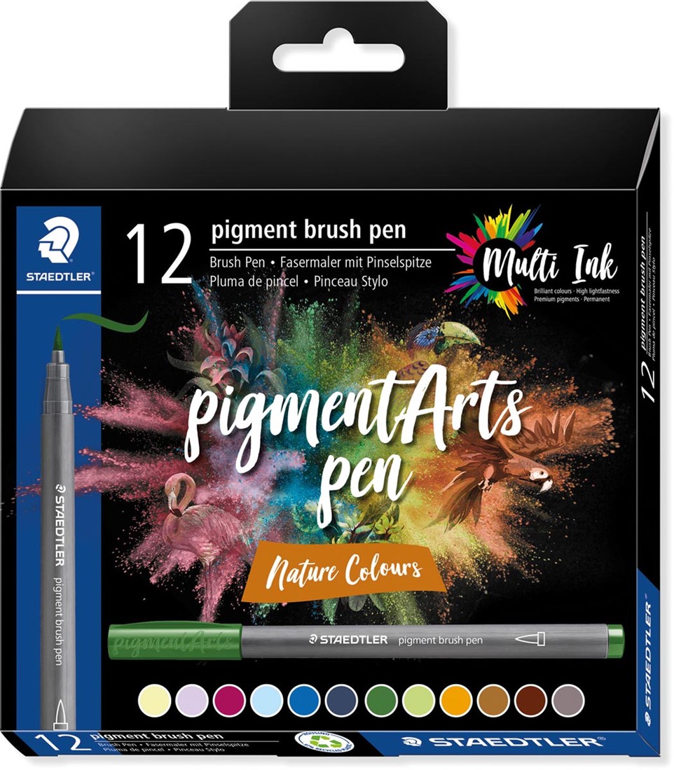 STAEDTLER Soft brush pen pigment Arts, medio grigio freddo, punta morbida per linee particolarmente variabili, cartuccia da disegno pigmentata, impermeabile, 10 penne, in astuccio di cartone, 372-87