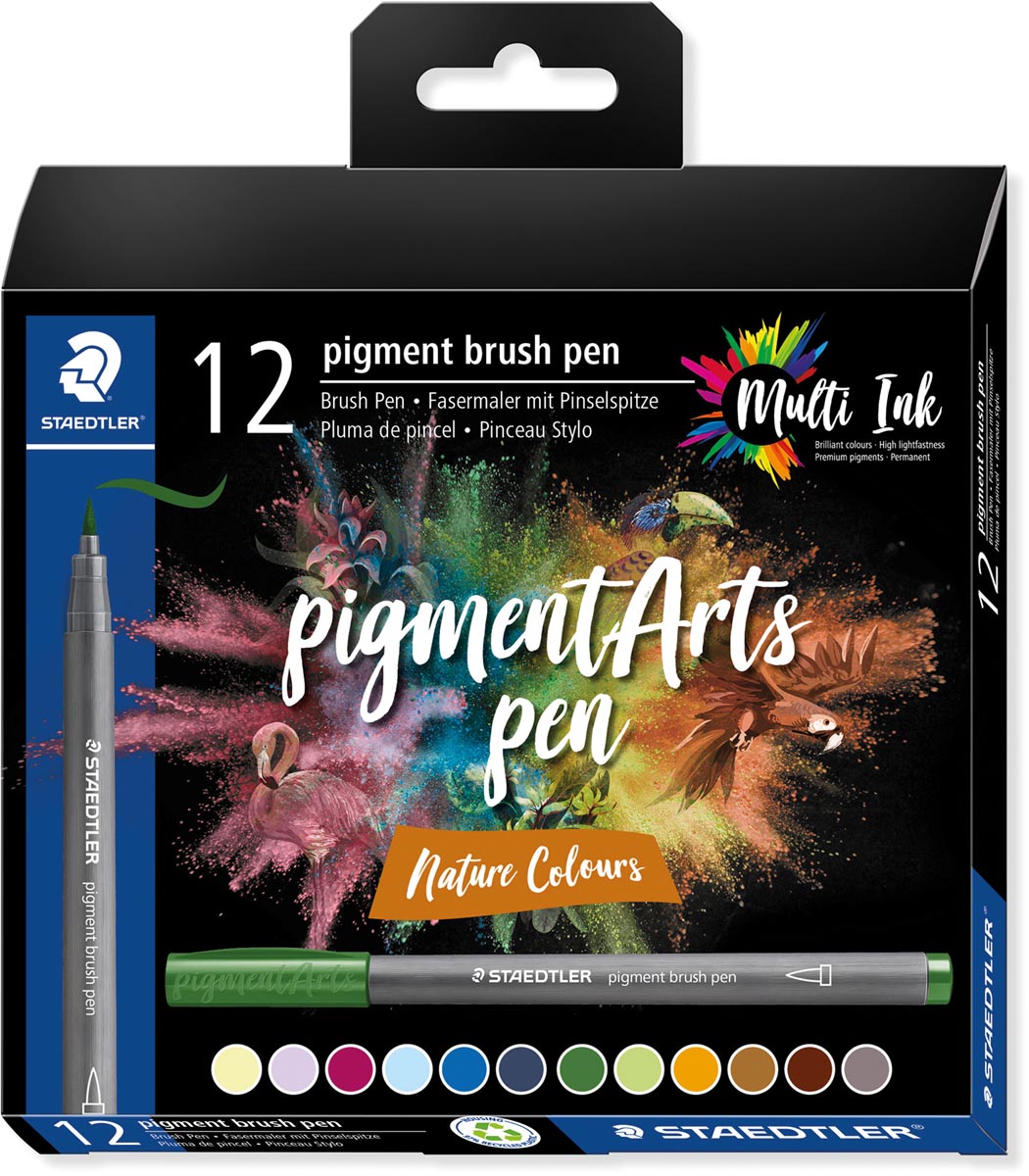Staedtler Pigment Arts brush pen, etui van 12 stuks, Nature Colours afbeelding
