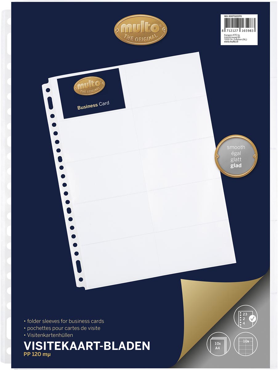 Multo geperforeerde showtas voor visitekaarten ft A4, 10 vakken, pak van 10 stuks