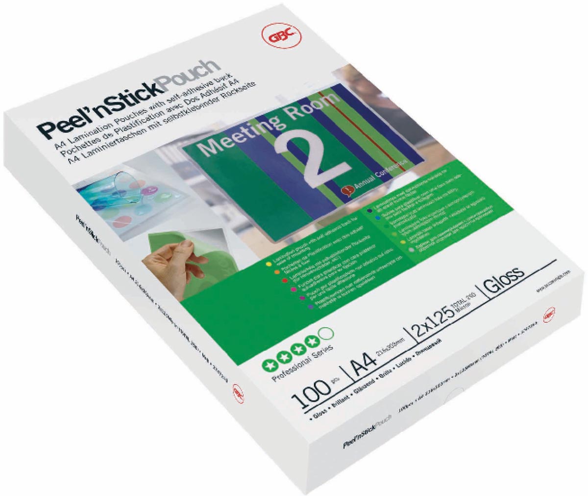 GBC Peel&apos;nStick lamineerhoes ft A3, 150 micron (2 x 75 micron), zelfklevend, pak van 25 stuks afbeelding