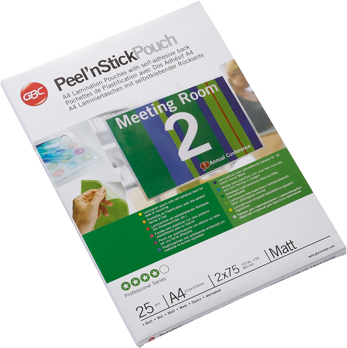 GBC Peel&apos;n Stick lamineerhoes ft A4, 150 micron (2 x 75 micron), mat, pak van 25 stuks afbeelding
