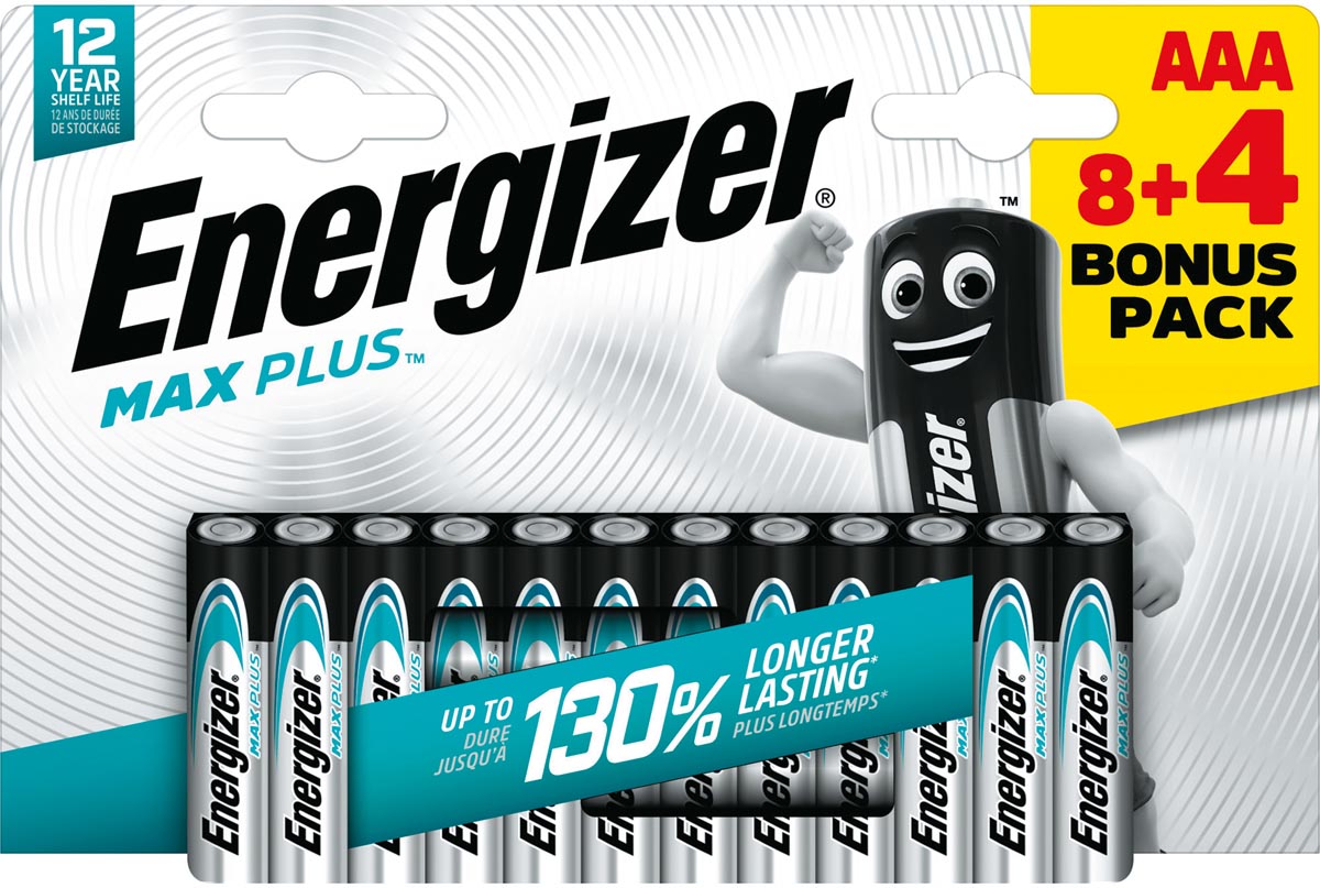 Energizer batterijen Max plus AAA, blister van 8+4 Energizer batterijen Max plus AAA, blister van 8+4