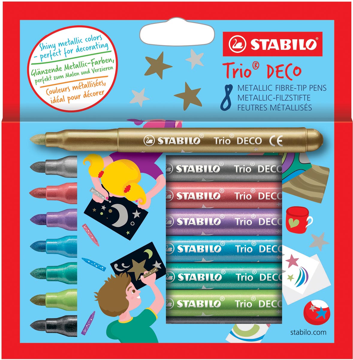 STABILO Trio DECO viltstift, blister van 8 stuks in metaalkleuren afbeelding