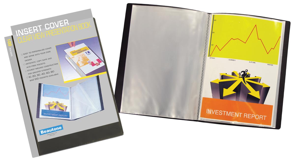 Beautone personaliseerbaar showalbum, A4, 100 tassen, zwart afbeelding
