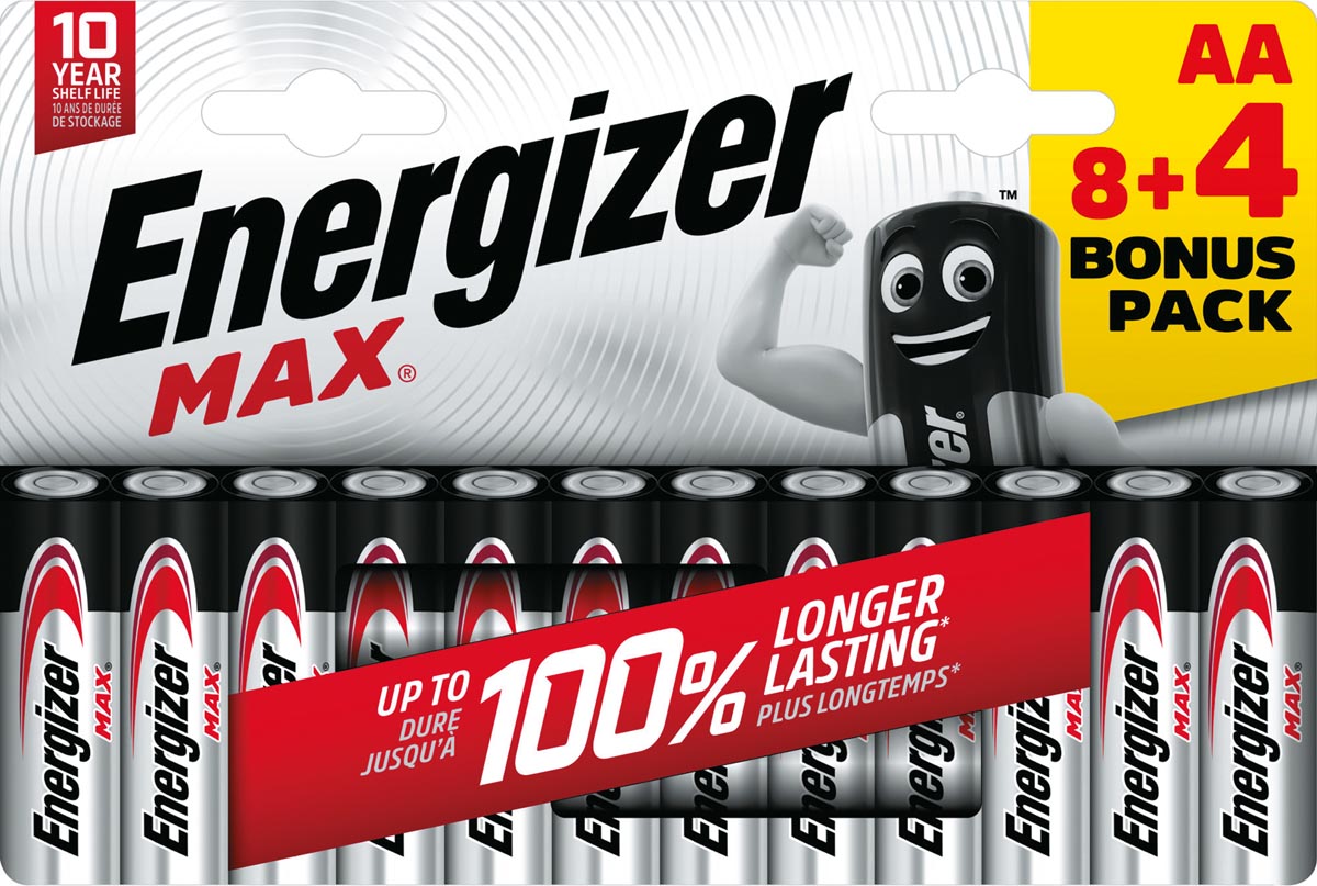 Energizer batterijen Max AA, blister van 8 stuks + 4 stuks gratis afbeelding