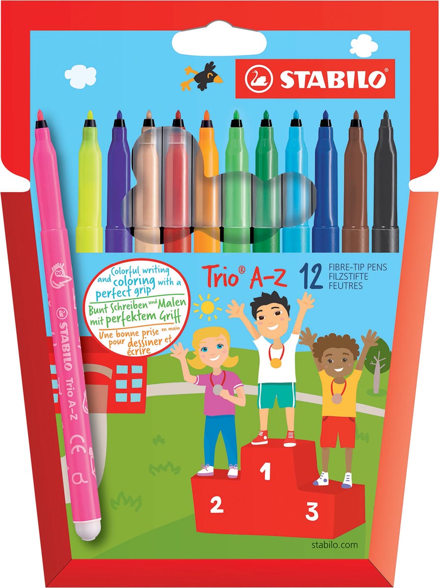 STABILO Trio A-Z viltstift, etui van 12 stuks in geassorteerde kleuren afbeelding