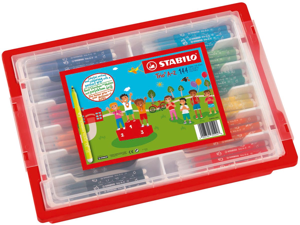 STABILO Trio A-Z viltstift, classpack van 144 stuks in geassorteerde kleuren