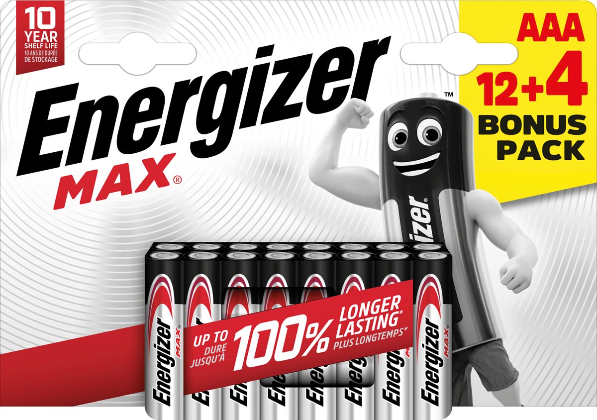 Energizer batterijen Max AAA/LR03/E92, blister van 12 + 4 Energizer batterijen Max AAA/LR03/E92, blister van 12 + 4