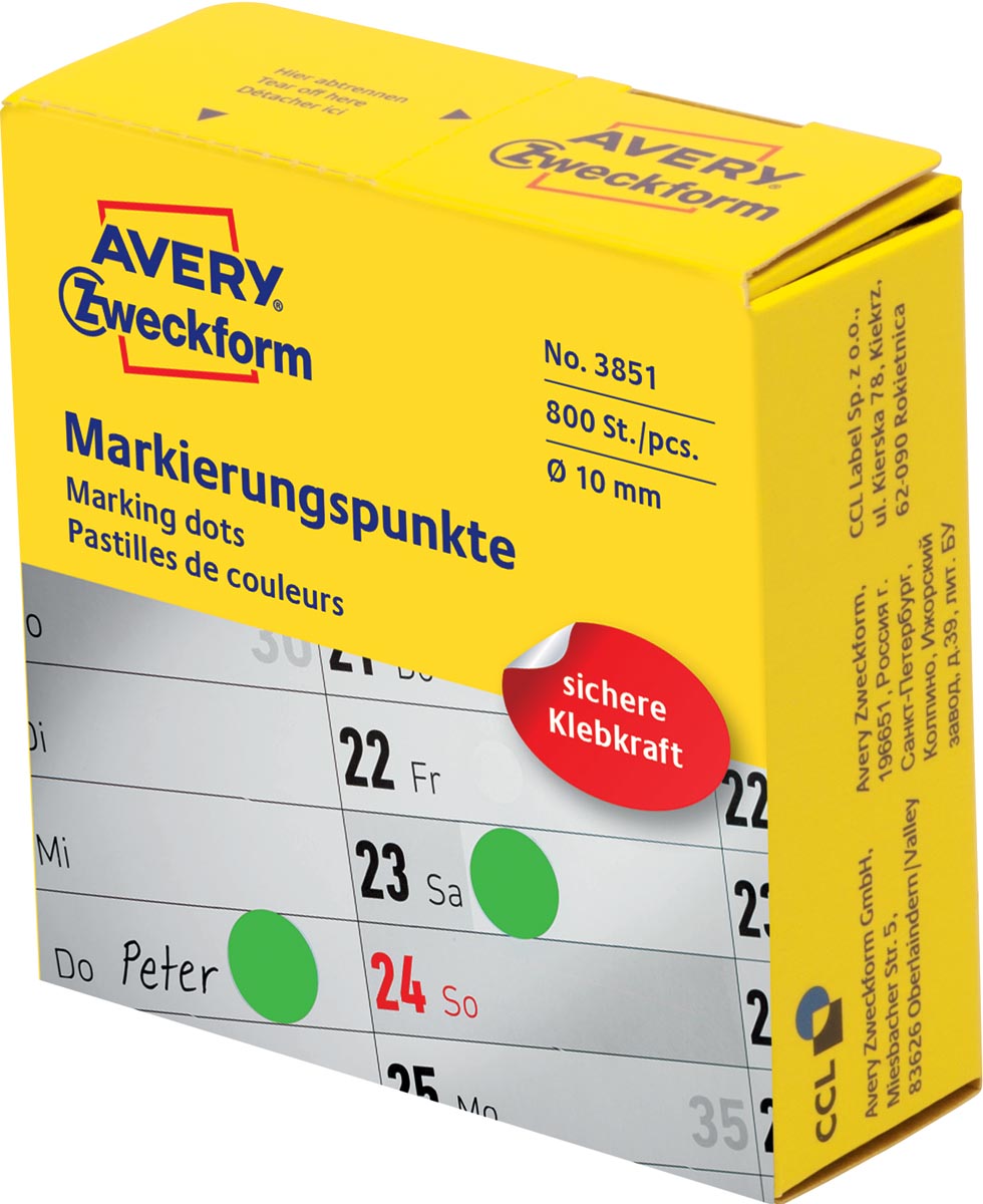 Avery marking dots, diameter 10 mm, rol met 800 stuks, groen afbeelding