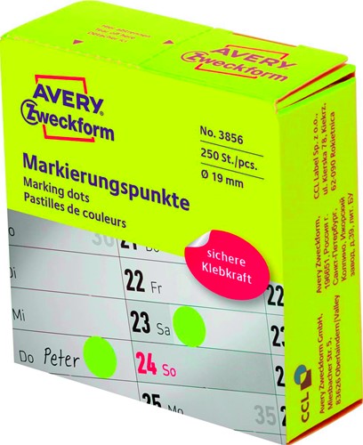 Avery marking dots, diameter 19 mm, rol met 250 stuks, geel