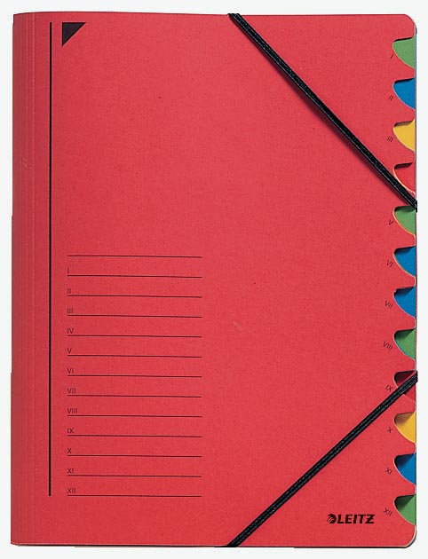 Leitz bureau sorteermap, karton, ft A4, 12 tabs, rood