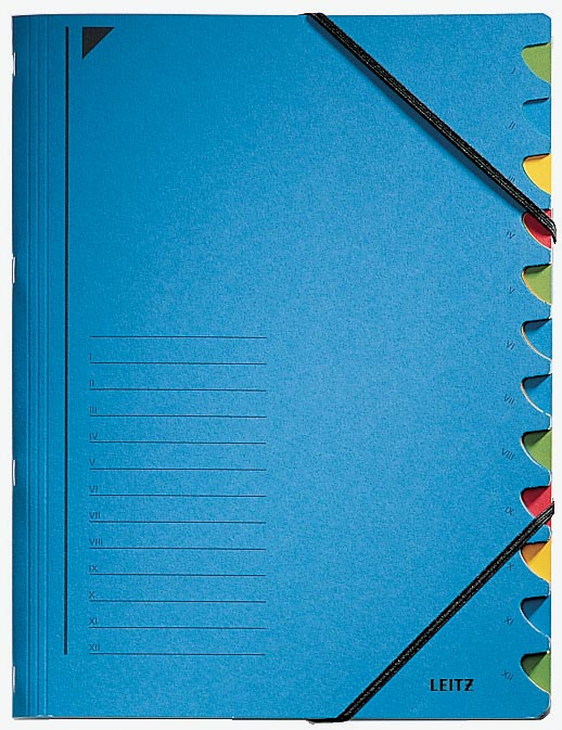 Leitz bureau sorteermap, karton, ft A4, 12 tabs, blauw afbeelding