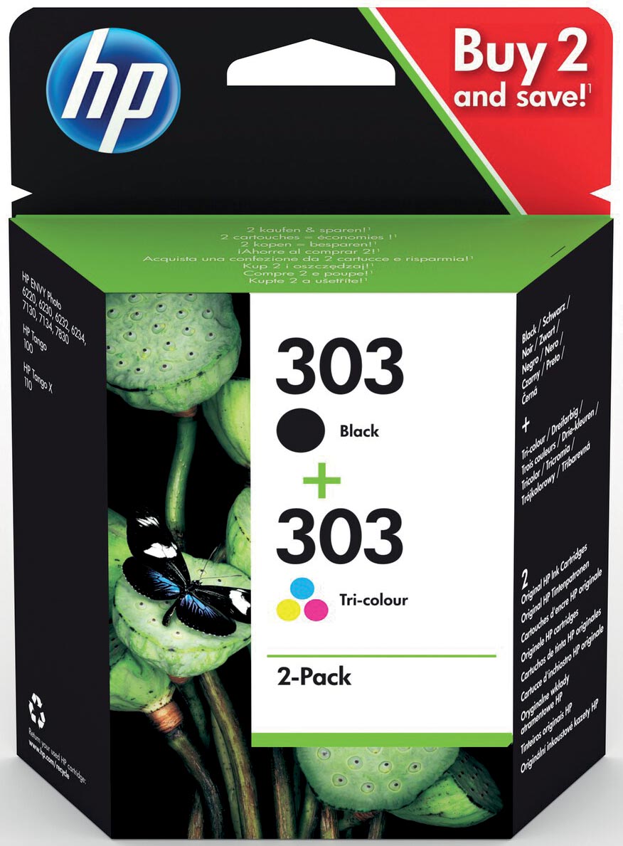 HP inktcartridge 303, 165-200 pagina&apos;s, OEM 3YM92AE, 1 x zwart en 1 x 3 kleuren