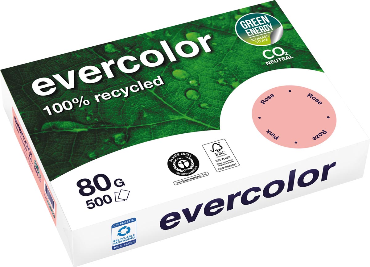 Clairefontaine Evercolor, gekleurd gerecycleerd papier, A4, 80 g, 500 vel, roze afbeelding