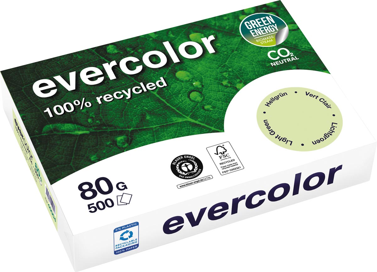 Clairefontaine Evercolor, gekleurd gerecycleerd papier, A4, 80 g, 500 vel, lichtgroen Clairefontaine Evercolor, gekleurd gerecycleerd papier, A4, 80 g, 500 vel, lichtgroen