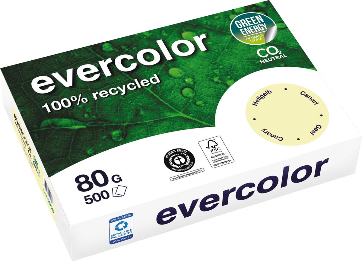 Clairefontaine Evercolor, gekleurd gerecycleerd papier, A4, 80 g, 500 vel, geel afbeelding