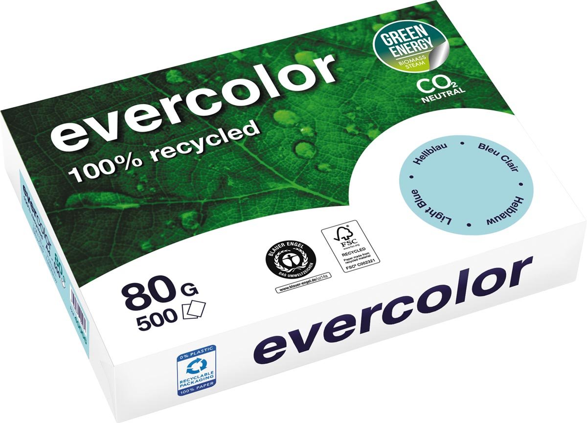 Clairefontaine Evercolor, gekleurd gerecycleerd papier, A4, 80 g, 500 vel, helblauw afbeelding