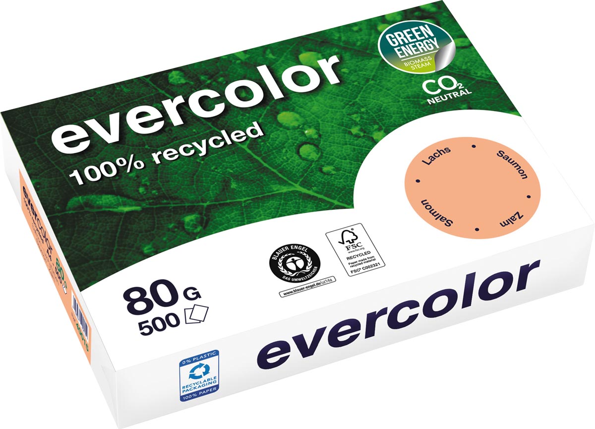Clairefontaine Evercolor, gekleurd gerecycleerd papier, A4, 80 g, 500 vel, zalm afbeelding
