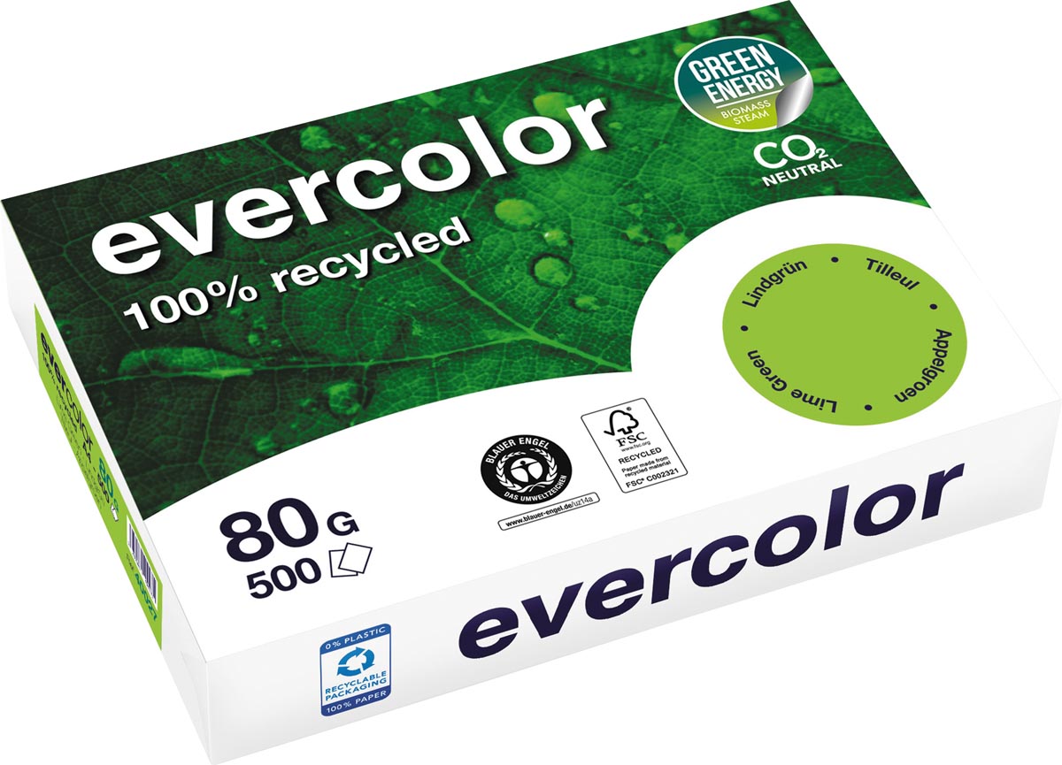 Clairefontaine Evercolor, gekleurd gerecycleerd papier, A4, 80 g, 500 vel, appelgroen afbeelding