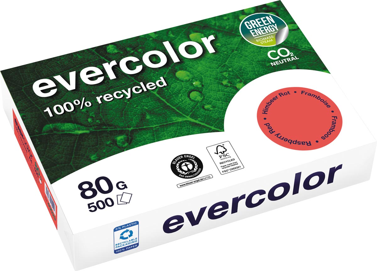 Clairefontaine Evercolor, gekleurd gerecycleerd papier, A4, 80 g, 500 vel, framboos afbeelding