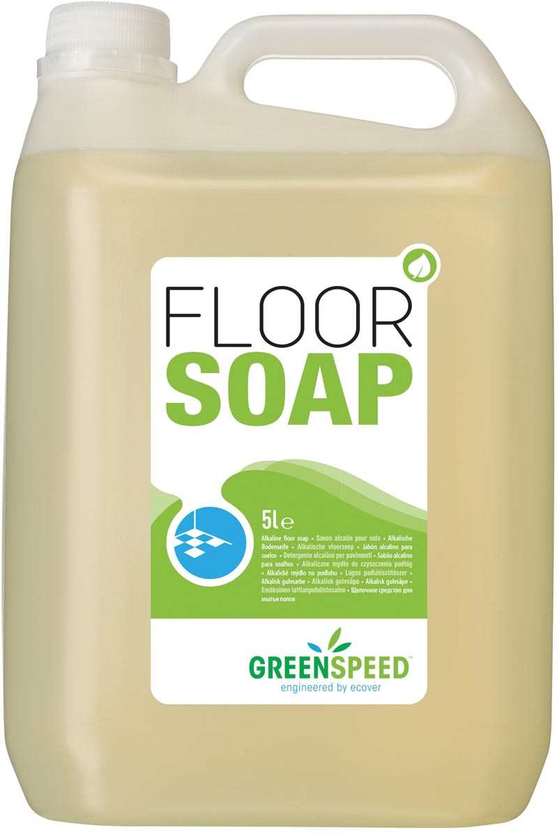 Greenspeed vloerzeep met lijnzaadolie, voor poreuze vloeren, citrusgeur, flacon van 5 liter afbeelding