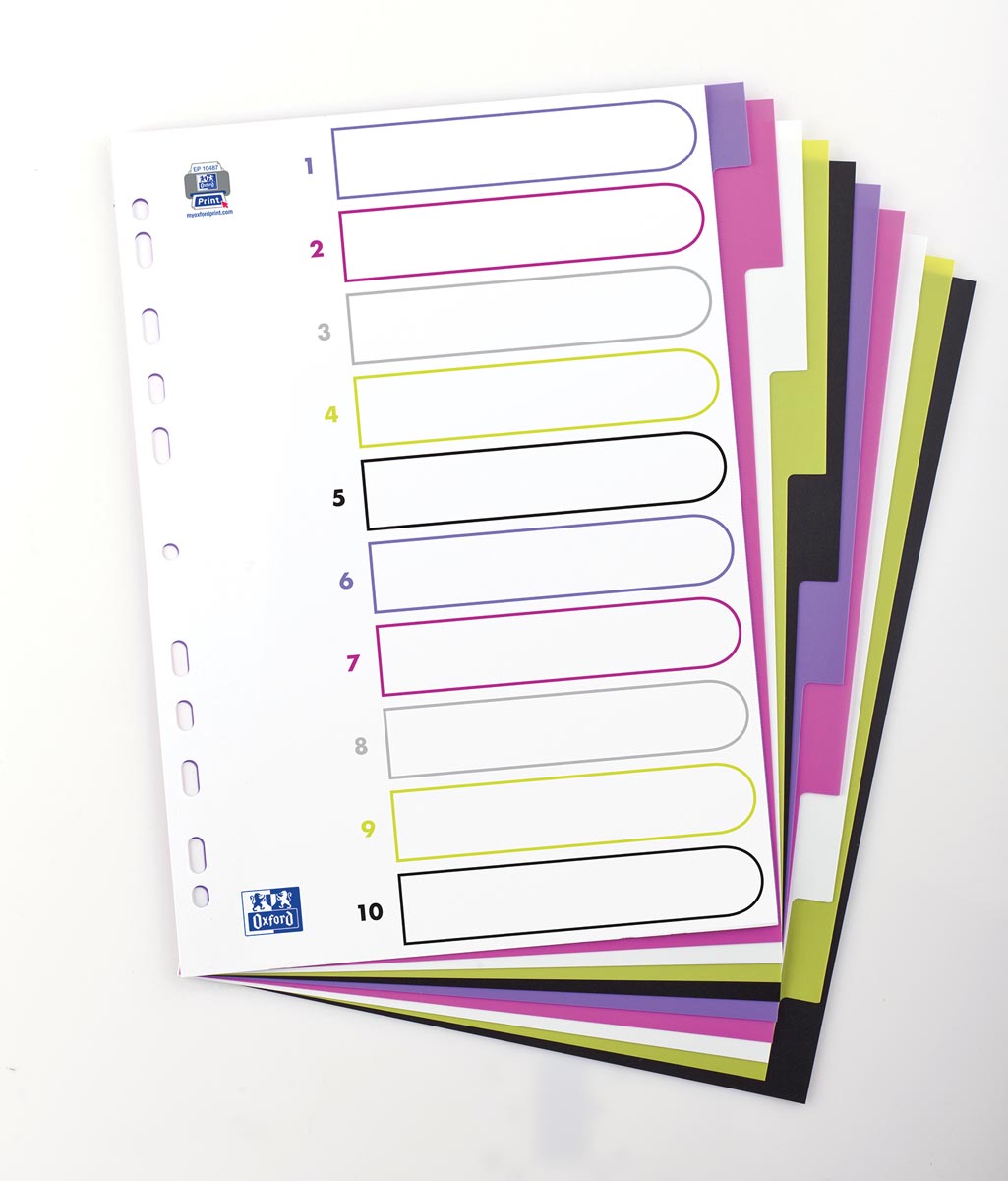 OXFORD MyColour tabbladen, formaat A4, uit gekleurde PP, 11-gaatsperforatie, 10 tabs afbeelding