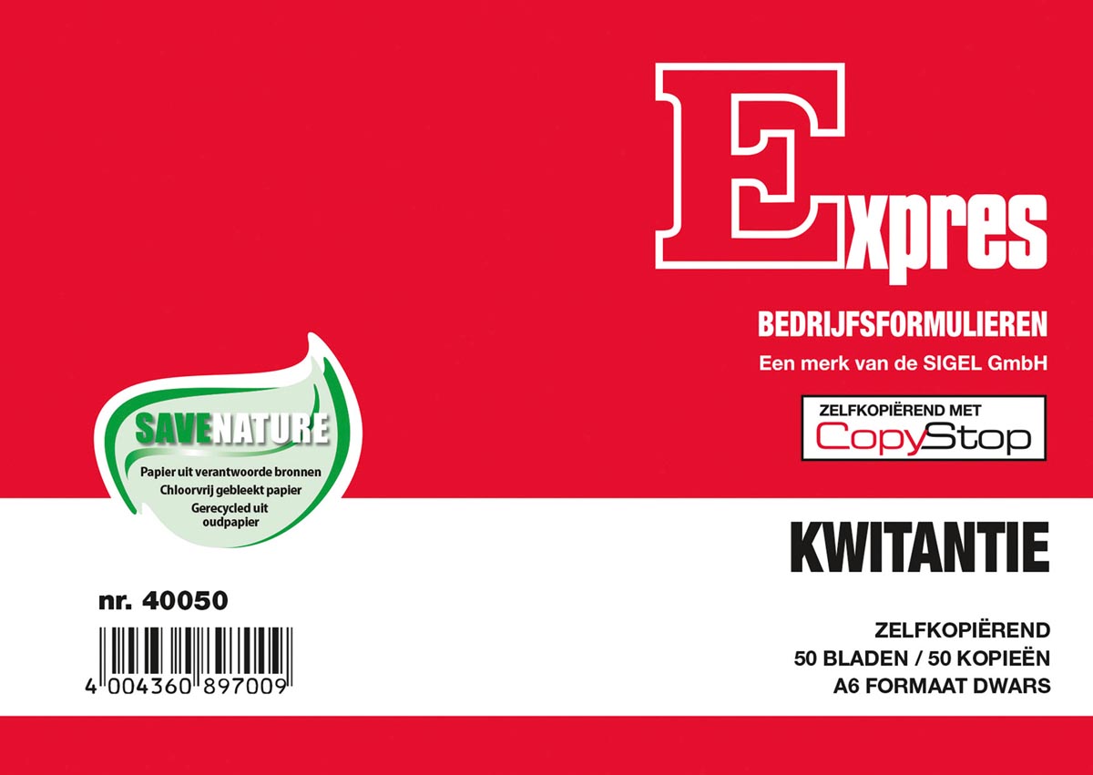 Sigel Expres doorschriftkwitantieblok, ft A6, Nederlands, dupli (50 x 2 vel)
