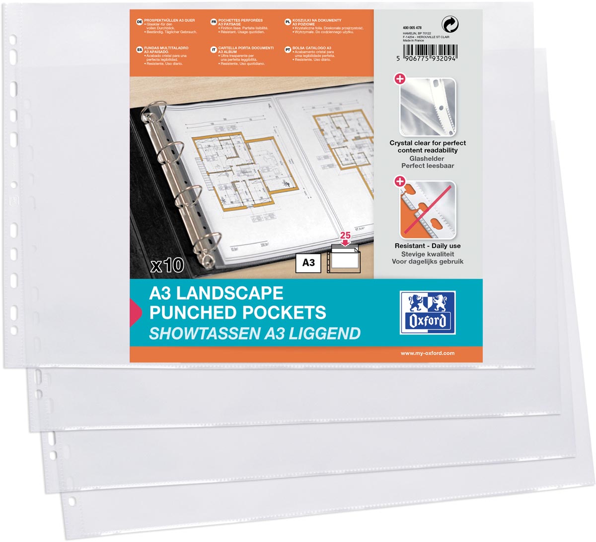 OXFORD showtas, formaat A3, landscape, uit PP, 11-gaatsperforatie, pak van 10 stuks