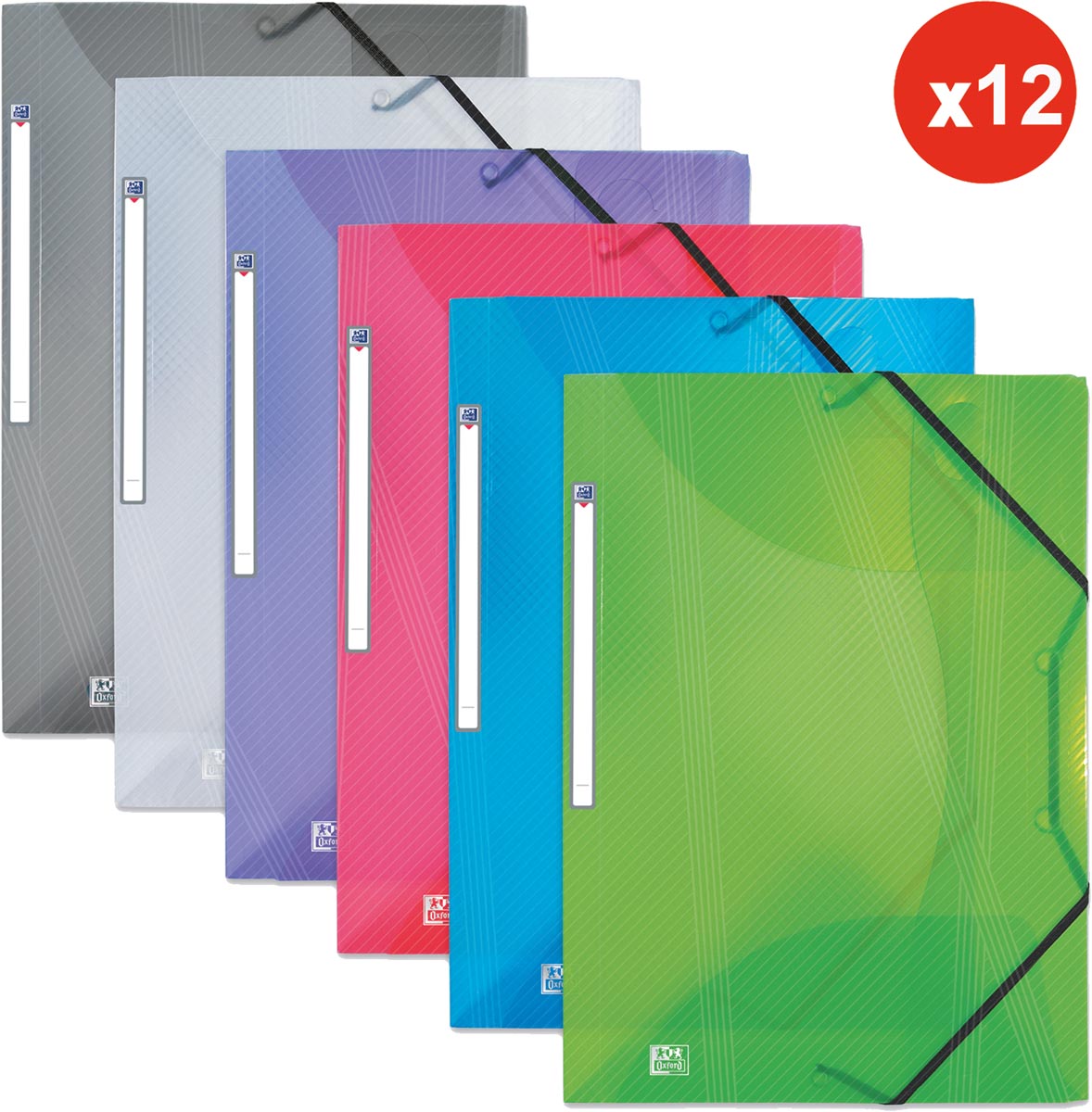 Oxford Hawaï elastomap met 3 kleppen en elastieken, formaat A4, uit PP, geassorteerde kleuren Oxford Hawaï elastomap met 3 kleppen en elastieken, formaat A4, uit PP, geassorteerde kleuren