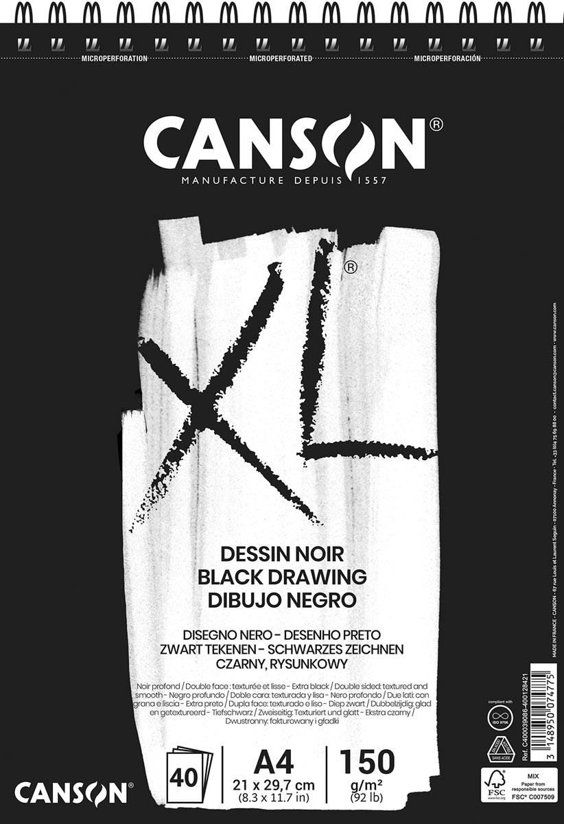 Canson tekenblok XL 150g/m² ft A4, 40 vel, zwart