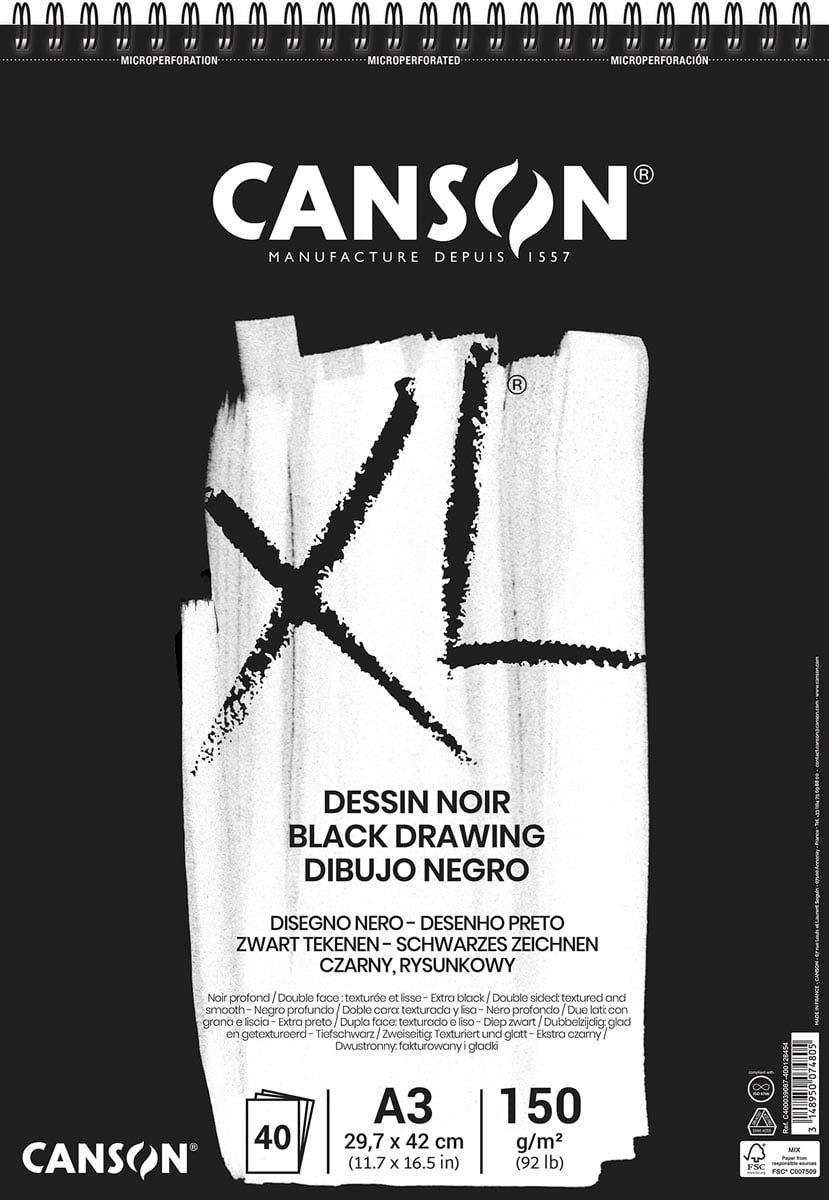 Canson tekenblok XL 150g/m² ft A3, 40 vel, zwart afbeelding