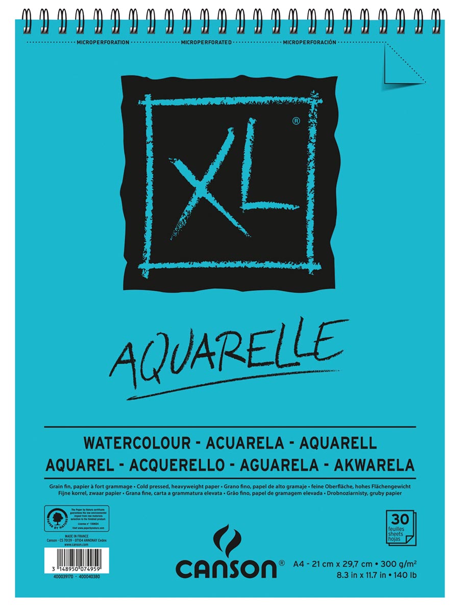 Canson schetsblok XL aquarelle 300g/m² ft A4, 30 vel