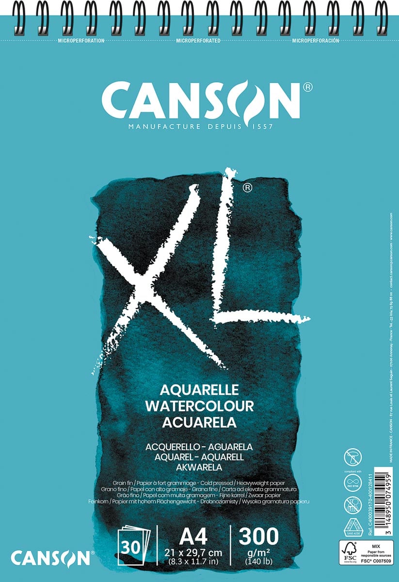 Canson schetsblok XL aquarelle 300g/m² ft A4, 30 vel afbeelding