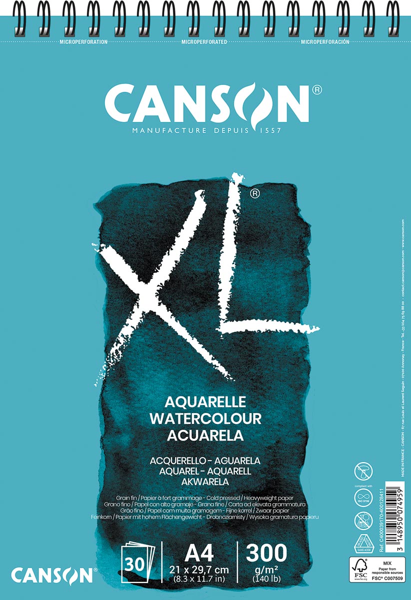 Canson schetsboek XL Aquarelle, 300g/m², ft A4, 30 vel