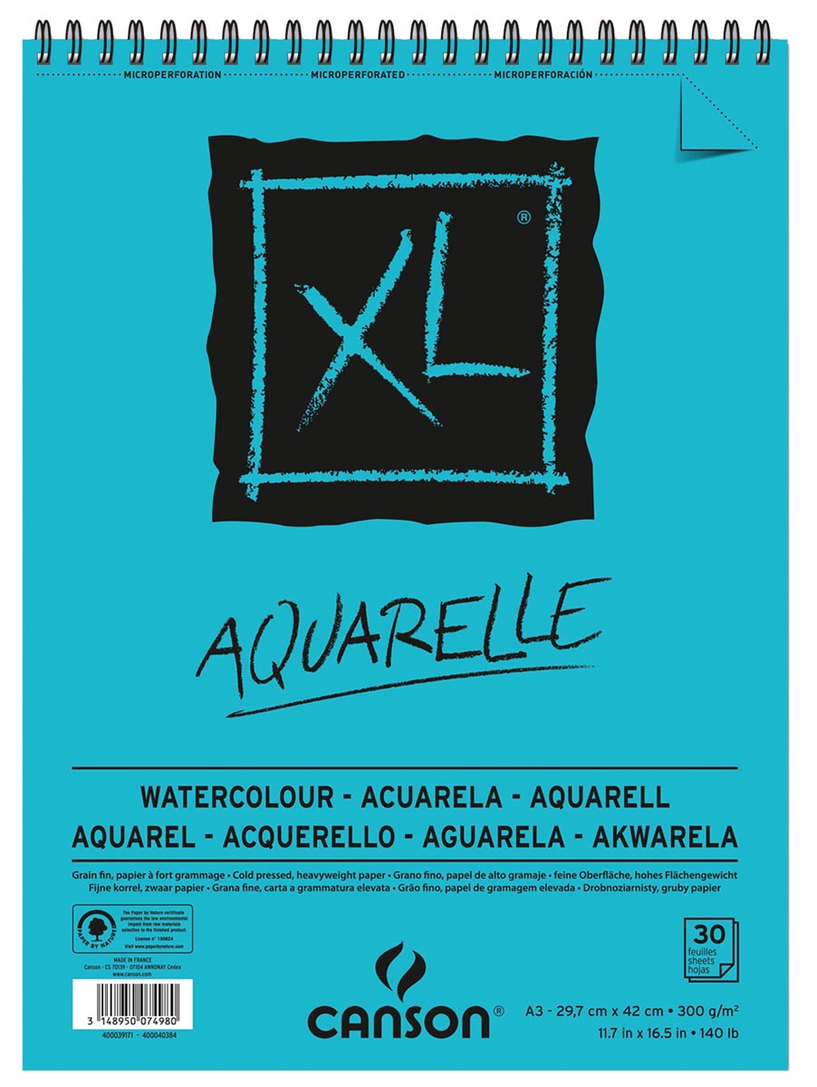 Canson schetsblok XL aquarelle 300g/m² ft A3, 30 vel