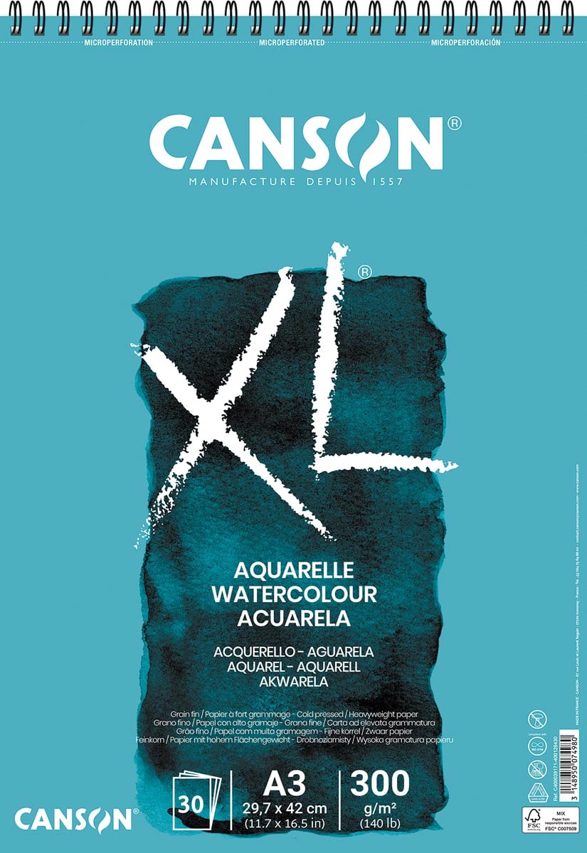Canson schetsblok XL aquarelle 300g/m² ft A3, 30 vel afbeelding