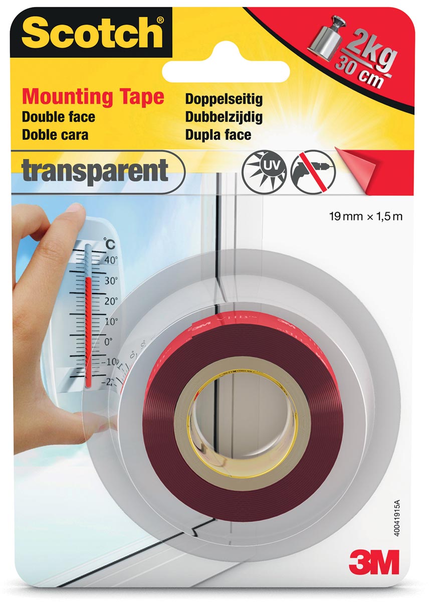 Scotch montagetape Transparent, ft 19 mm x 1,5 m, blisterverpakking