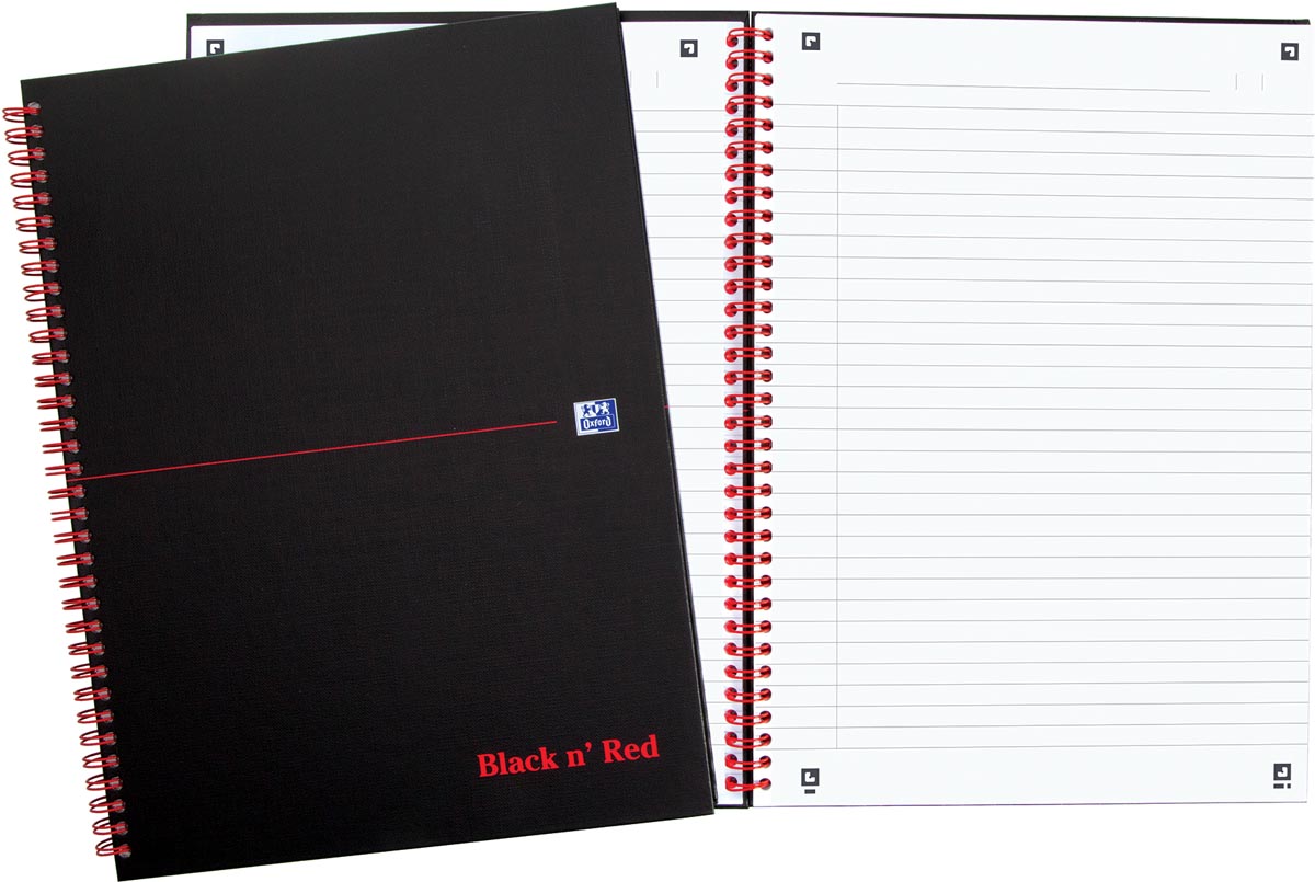 Oxford BLACK N' RED cahier spiralé en carton, 140 pages ft A4, ligné