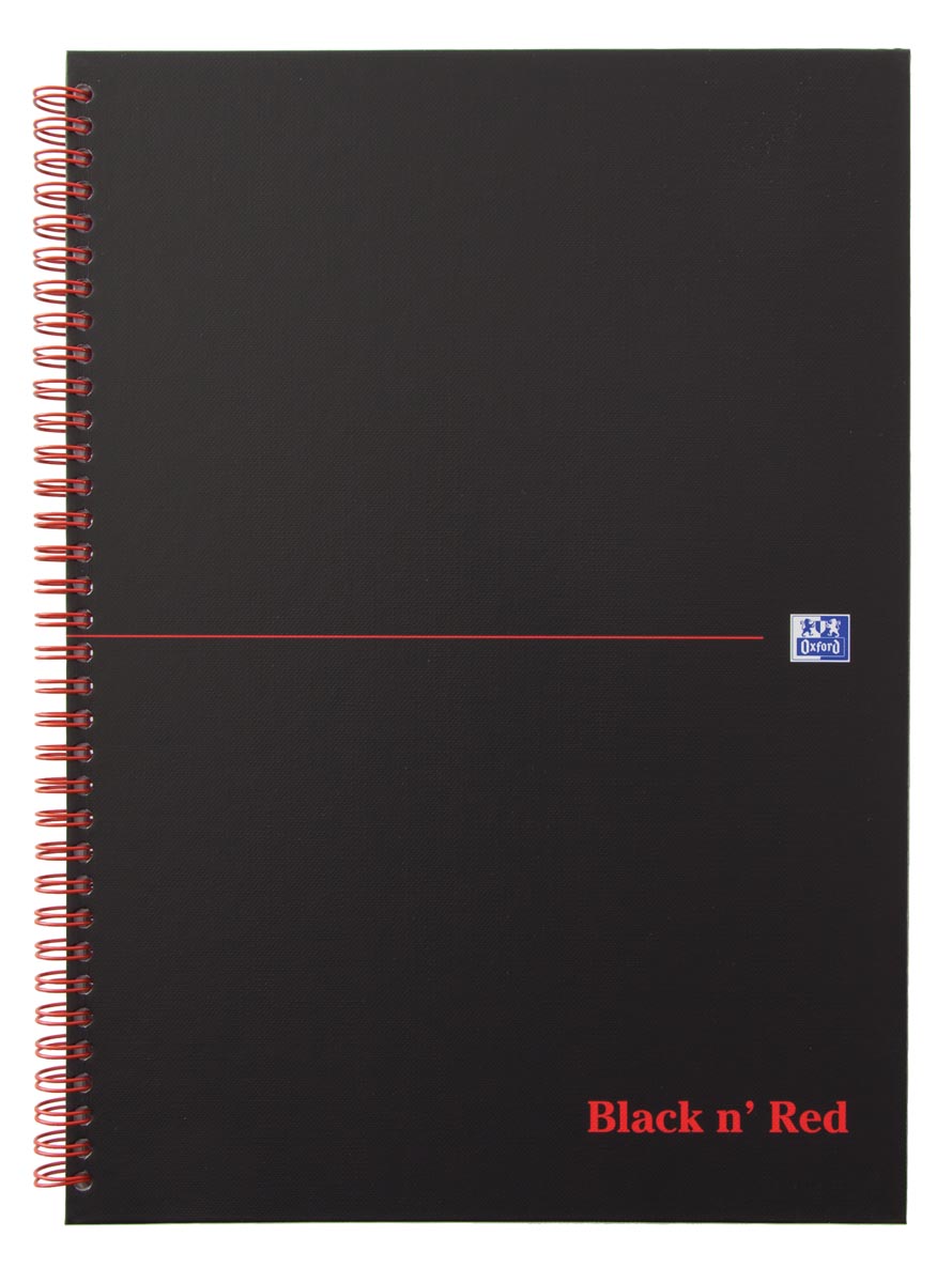 Oxford BLACK N&apos; RED spiraalblok karton, 140 bladzijden ft A4, geruit 5 mm afbeelding