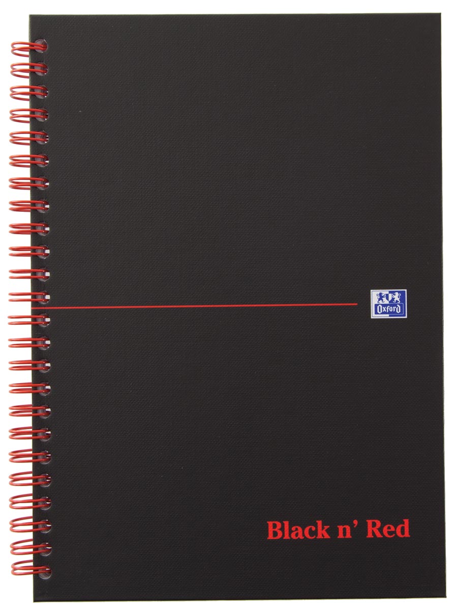 Oxford BLACK N&apos; RED spiraalblok karton, 140 bladzijden ft A5, geruit 5 mm afbeelding