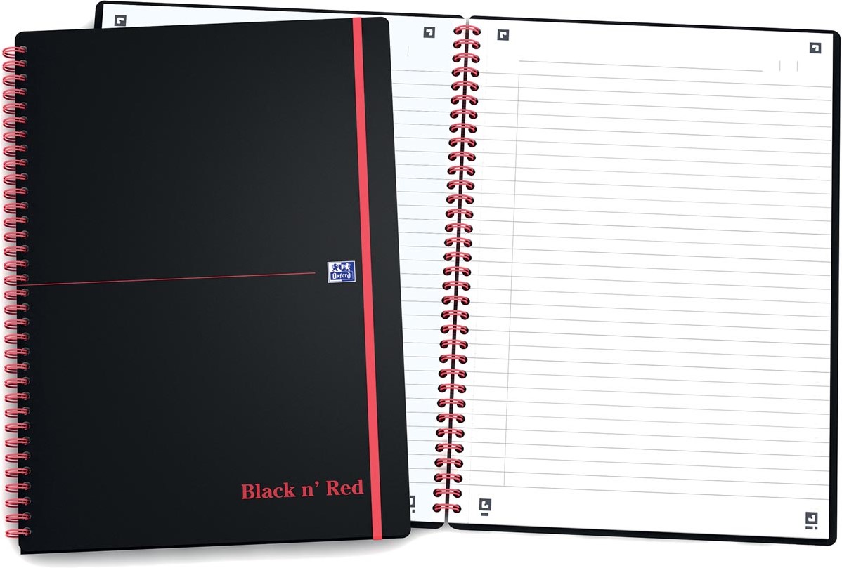 Oxford BLACK N' RED cahier spiralé en plastique, 140 pages ft A4, ligné