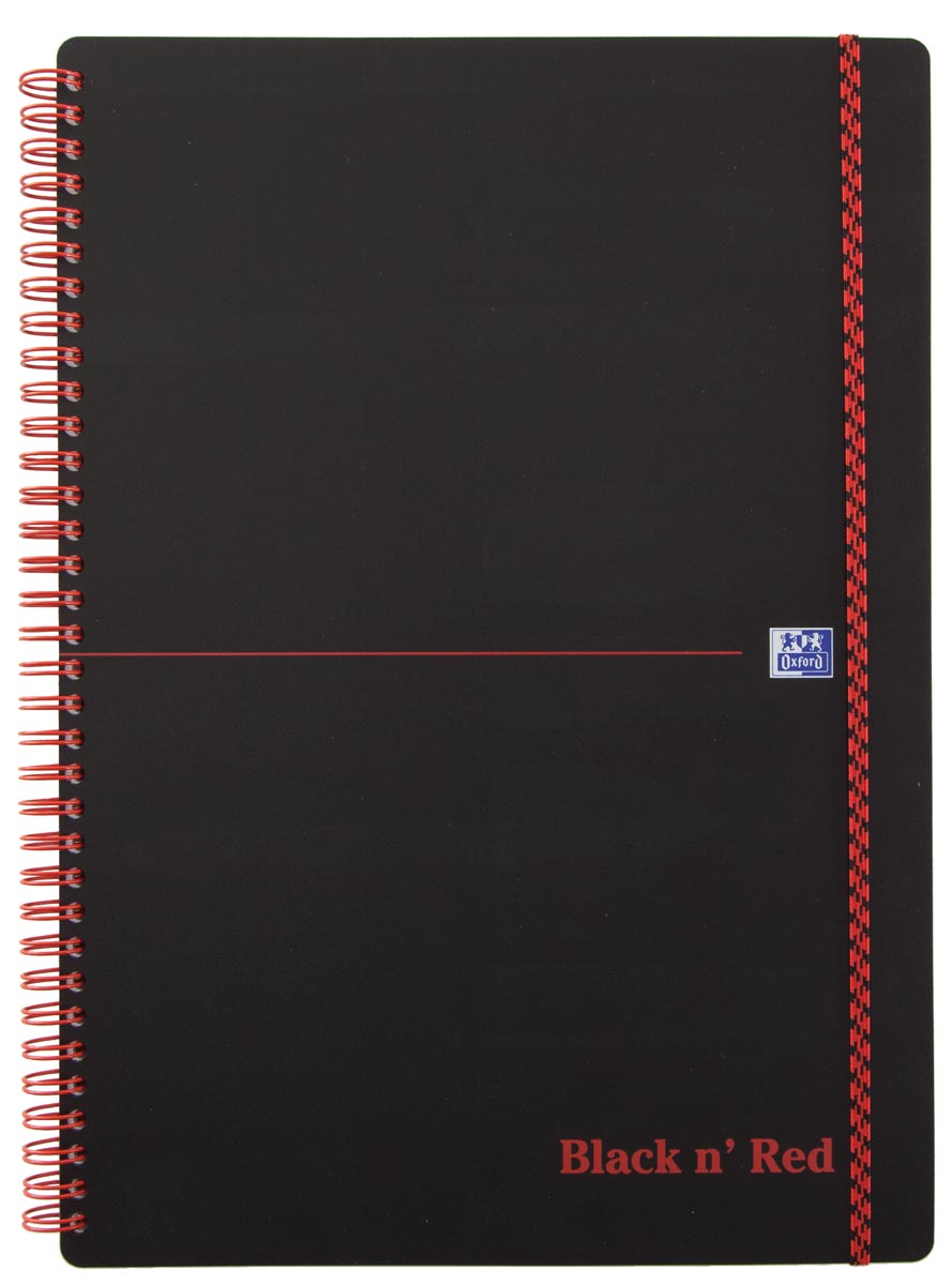 Oxford BLACK N&apos; RED spiraalblok kunststof, 140 bladzijden ft A4, geruit 5 mm afbeelding