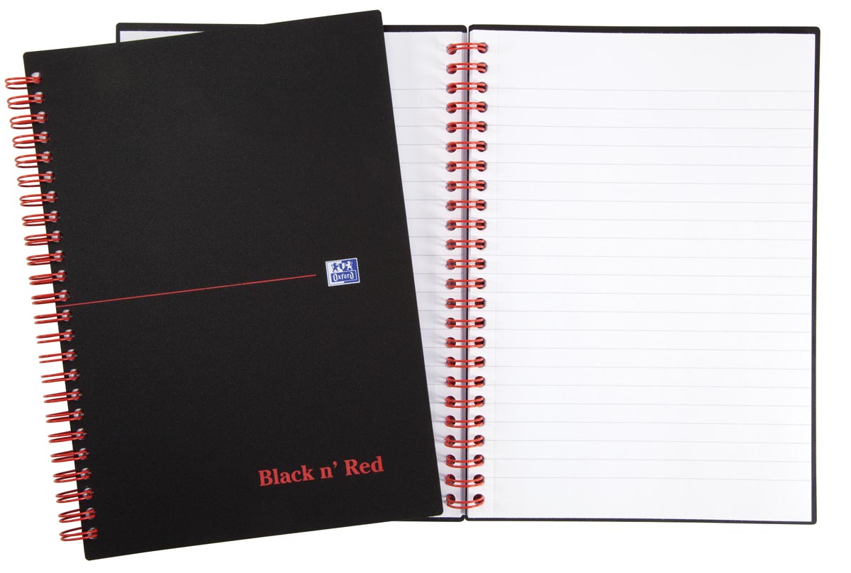 Oxford BLACK N&apos; RED spiraalblok kunststof, 140 bladzijden ft A5, gelijnd afbeelding