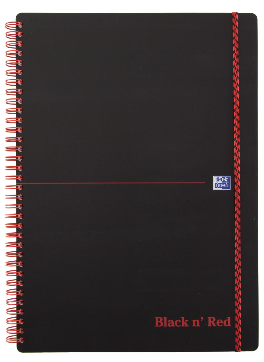 Oxford BLACK N' RED spiraalblok kunststof, 140 bladzijden ft A5, geruit 5 mm