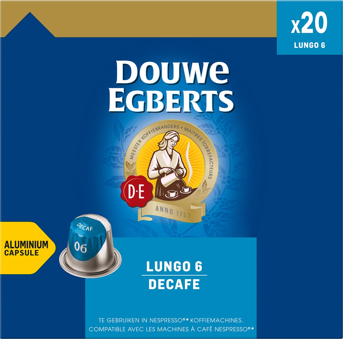 Douwe Egberts Lungo Decaf koffiecapsules, pak van 20 stuks afbeelding