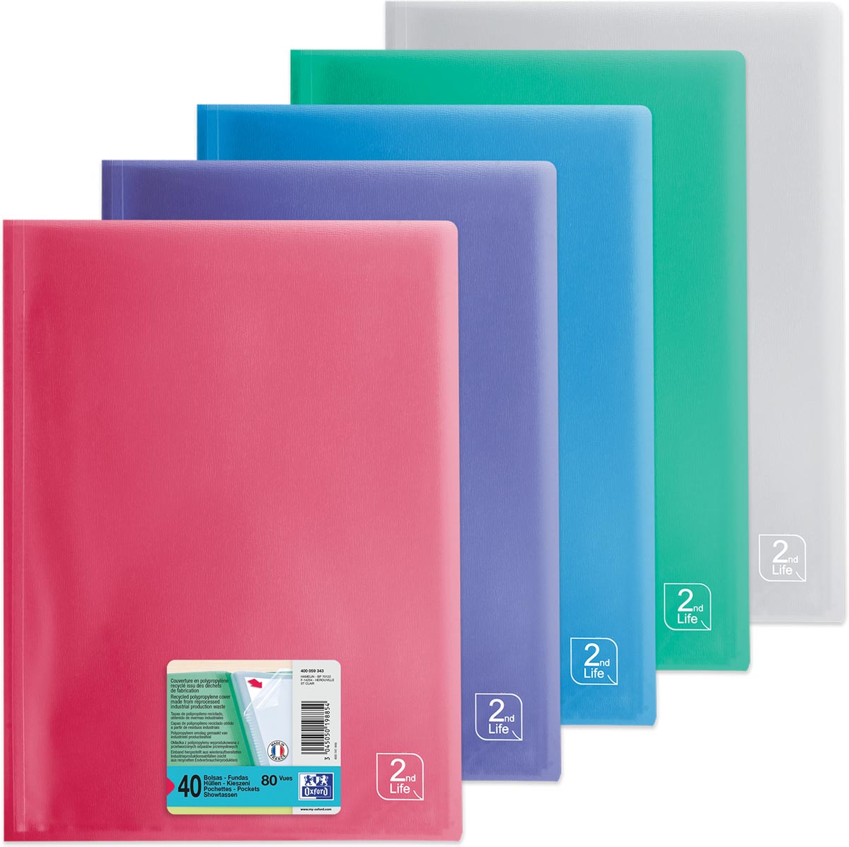 OXFORD 2nd Life presentatiealbum, formaat A4, uit PP, met 40 tassen, geassorteerde kleuren