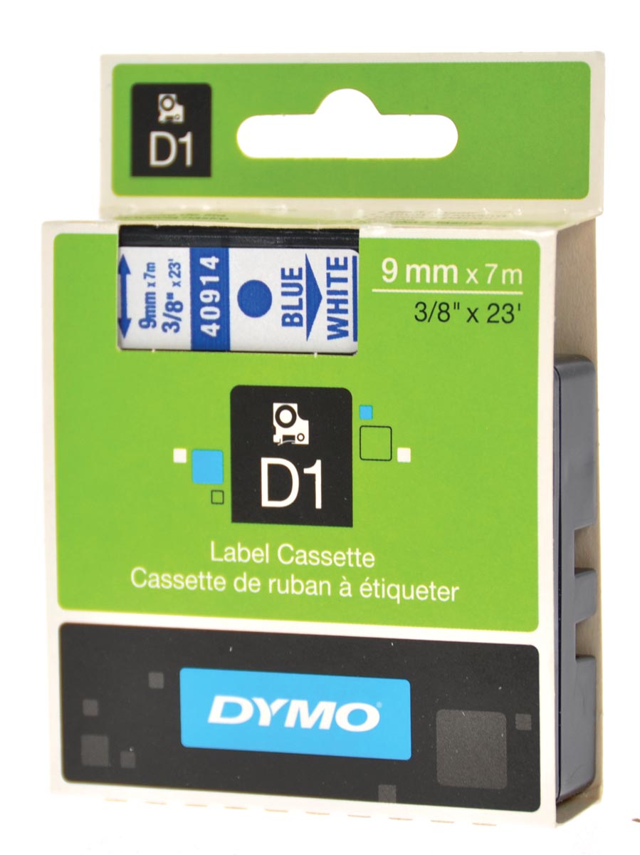 Dymo D1 tape 9 mm, blauw op wit