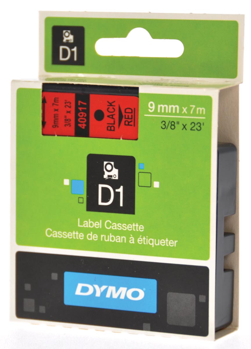 Dymo D1 tape 9 mm, zwart op rood