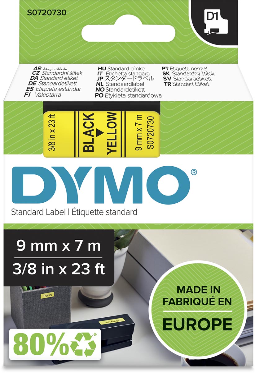 Dymo D1 tape 9 mm, zwart op geel afbeelding