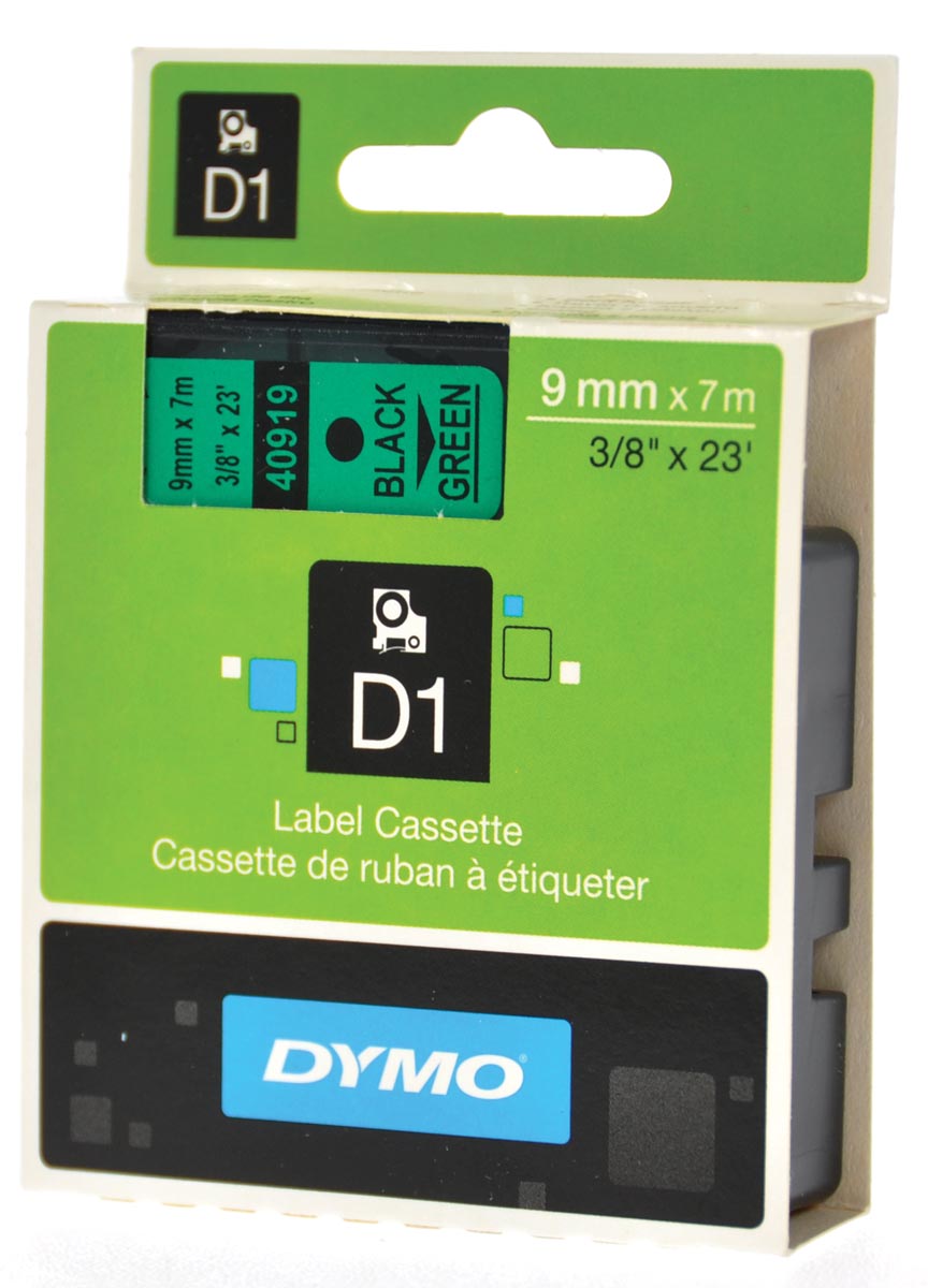 Dymo D1 tape 9 mm, zwart op groen